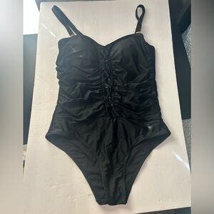 Nicole Miller Black Ruched One-Piece Swimsuit